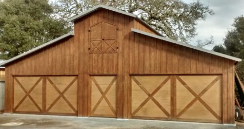 stained board and batten garage