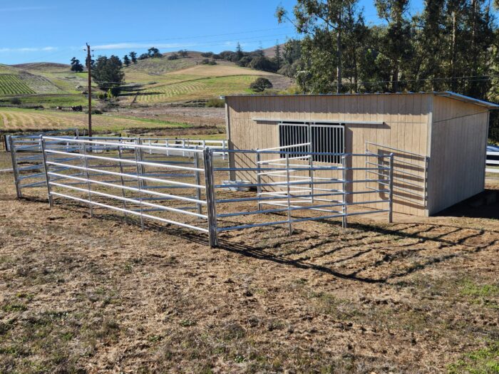 angled 6 rail horse panel corral built by s c barns